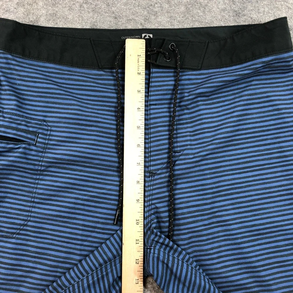 Outerknown Mens 31 Blue Stripe Recycled Polyester Board Shorts Swim Beach